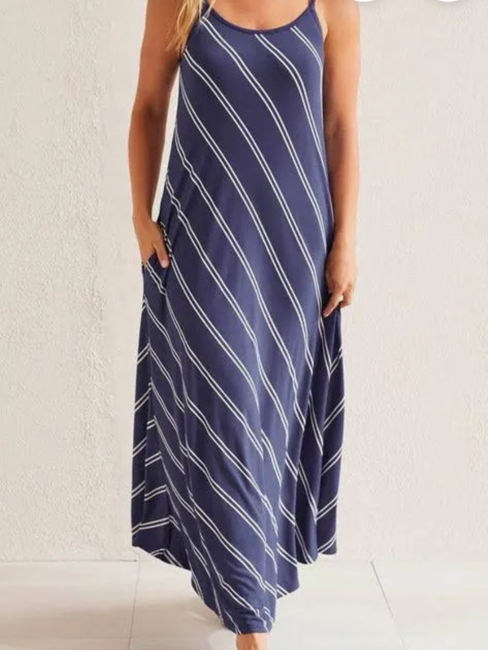 Tribal Navy Blue and White Striped Maxi Dress